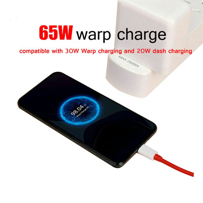 New 65W Warp Charger w/ Type-C Cable For OnePlus 9Pro Nord 7T 8TPro Charger US