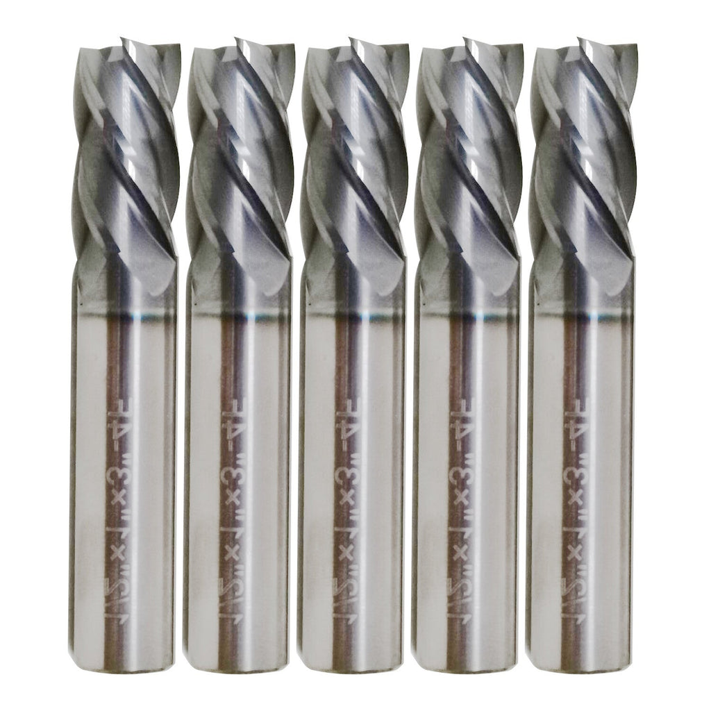 5 PCS 1/2 Inch 4 Flute Carbide End Mill Regular Length TiALN Coated