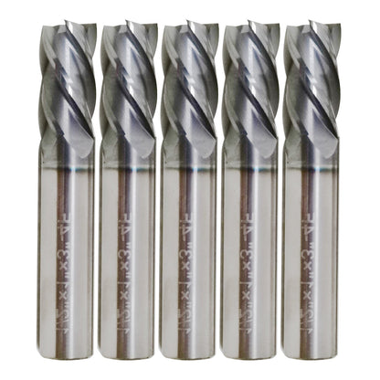 5 PCS 1/2 Inch 4 Flute Carbide End Mill Regular Length TiALN Coated