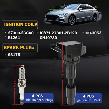 4 Ignition Coils Pack UF764 and Iridium Spark Plugs for K-ia Optima 2L 2.4L