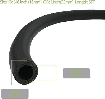 5/8" 16mm Fuel Line Hose Push Lock NBR Rubber SAE 30R7 5FT 300PSI with 10 Clamps