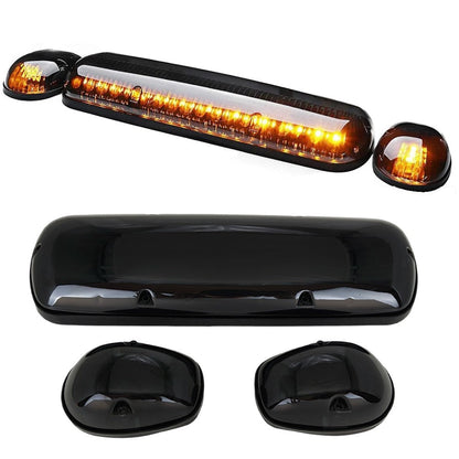 For Truck SUV Smoked Lens 3pc Cab Roof Marker Running Lights w/Amber LED Lamps
