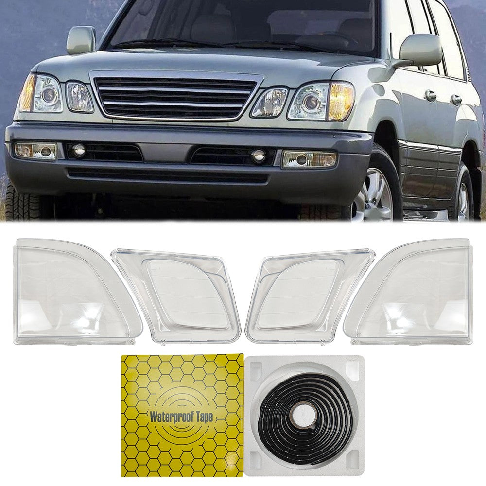 For Lexus LX470 1998-2007 1 Pair Front Headlight Clear Lens Housing + Seal Glue