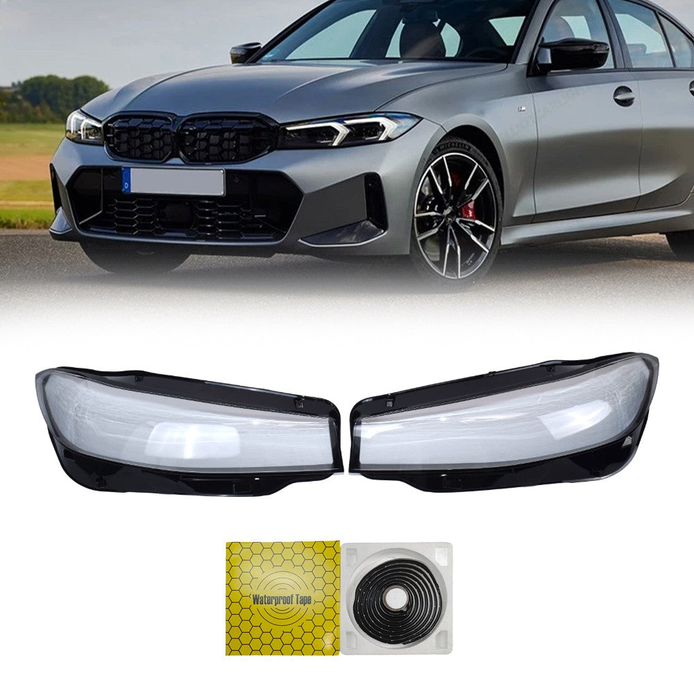 For BMW 3-Series G20 G28 2023-2024 Pair Front Headlight Cover Clear+Sealant Glue