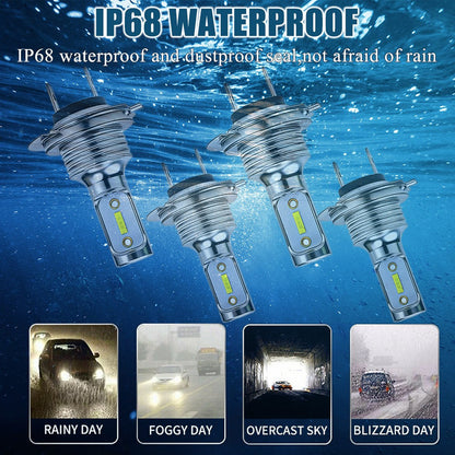 4Pcs H7 LED Headlights Bulbs 10000K High Low Beams Kit Combo Super White Bright