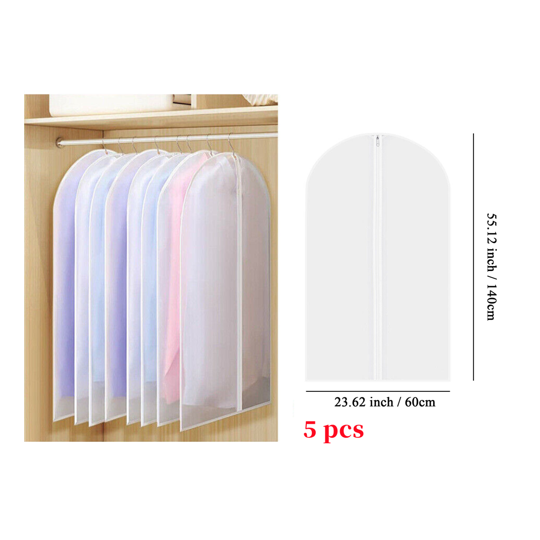 5Pcs Garment Bag Travel Suit Dress Storage Clear Cover Full Zipper Coat Carrier