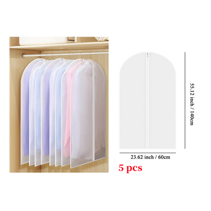 5Pcs Garment Bag Travel Suit Dress Storage Clear Cover Full Zipper Coat Carrier