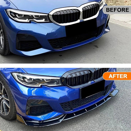 For BMW G20 330i M340i M Sport 2019-22 GT Style Gloss Black Front Bumper Lip Kit