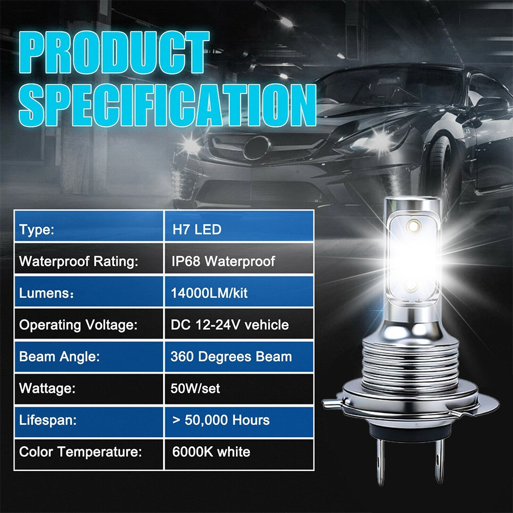 4Pcs H7 LED Headlights Bulbs 10000K High Low Beams Kit Combo Super White Bright