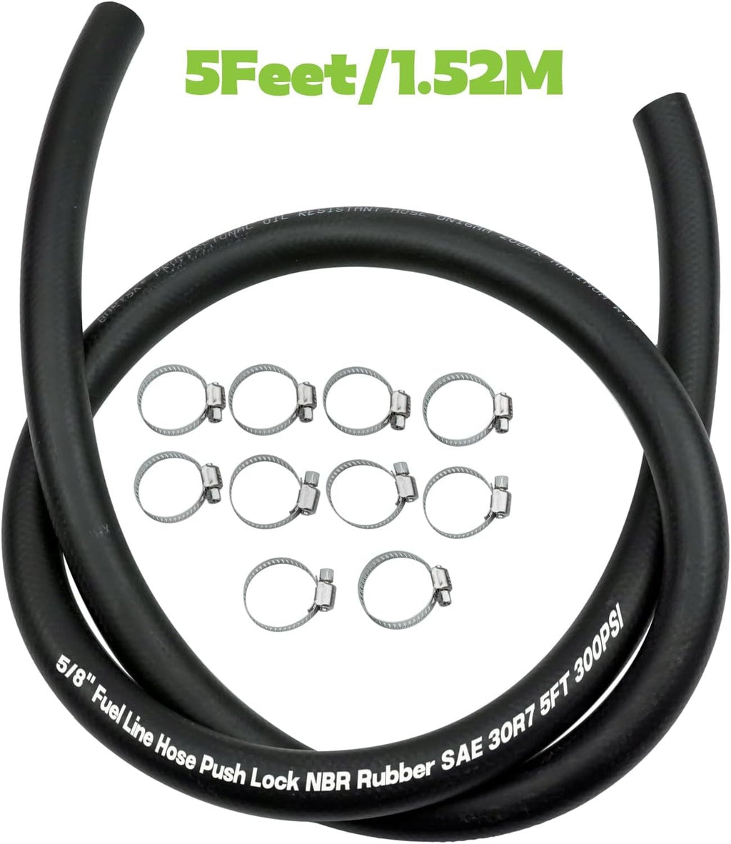 5/8" 16mm Fuel Line Hose Push Lock NBR Rubber SAE 30R7 5FT 300PSI with 10 Clamps