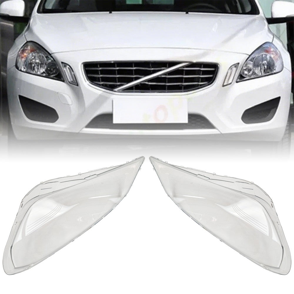 A Pair Front Headlight Lens Shell+Sealant Glue For Volvo S60 V60 2011-12-2013