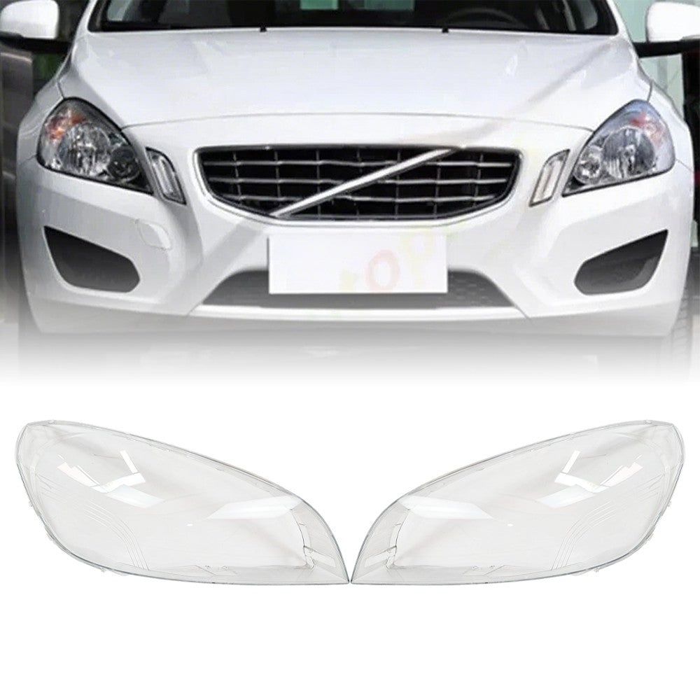 A Pair Front Headlight Lens Shell+Sealant Glue For Volvo S60 V60 2011-12-2013