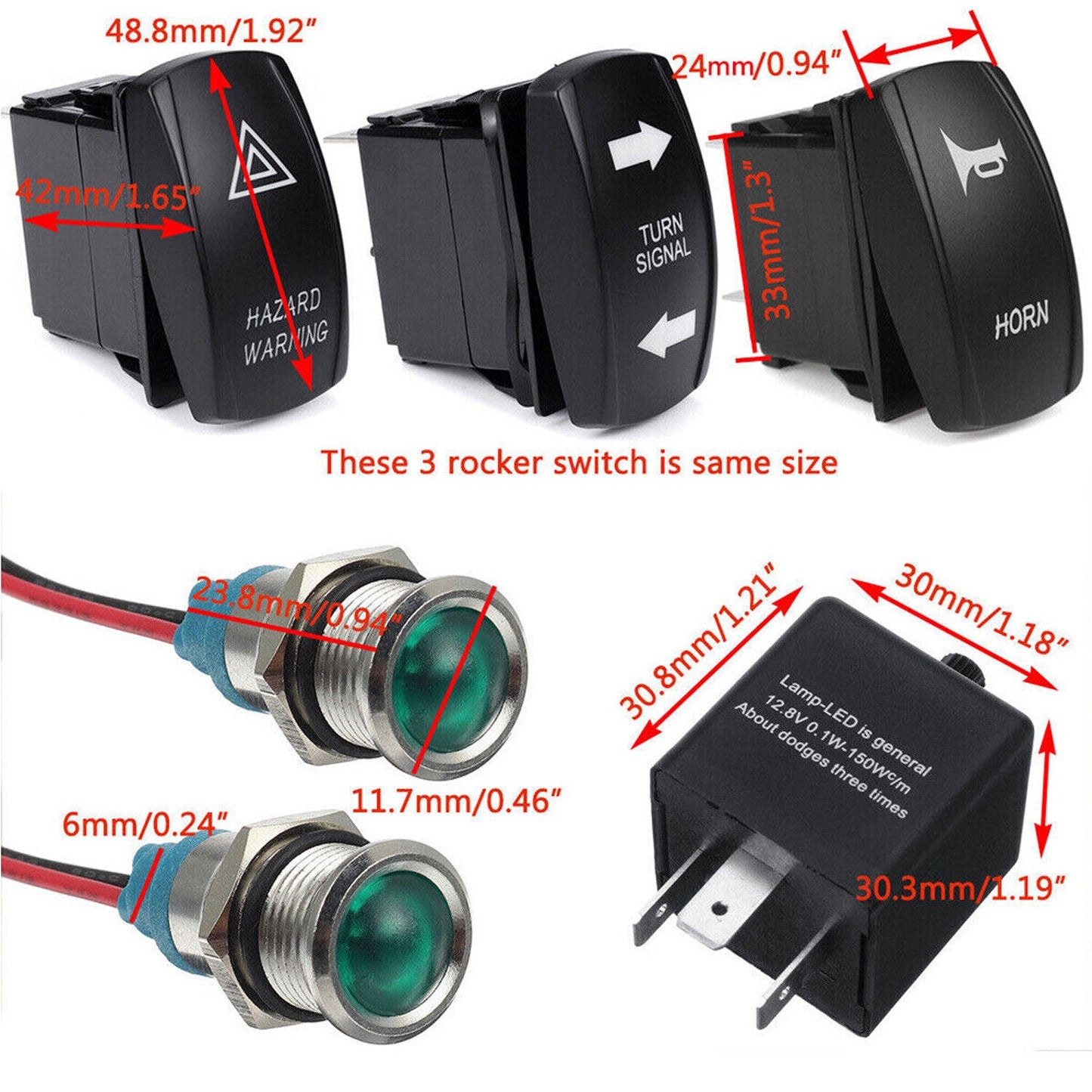 For UTV SXS ATV Rocker Switch Turn Signal Kit Street Led Light Horn Hazard Set