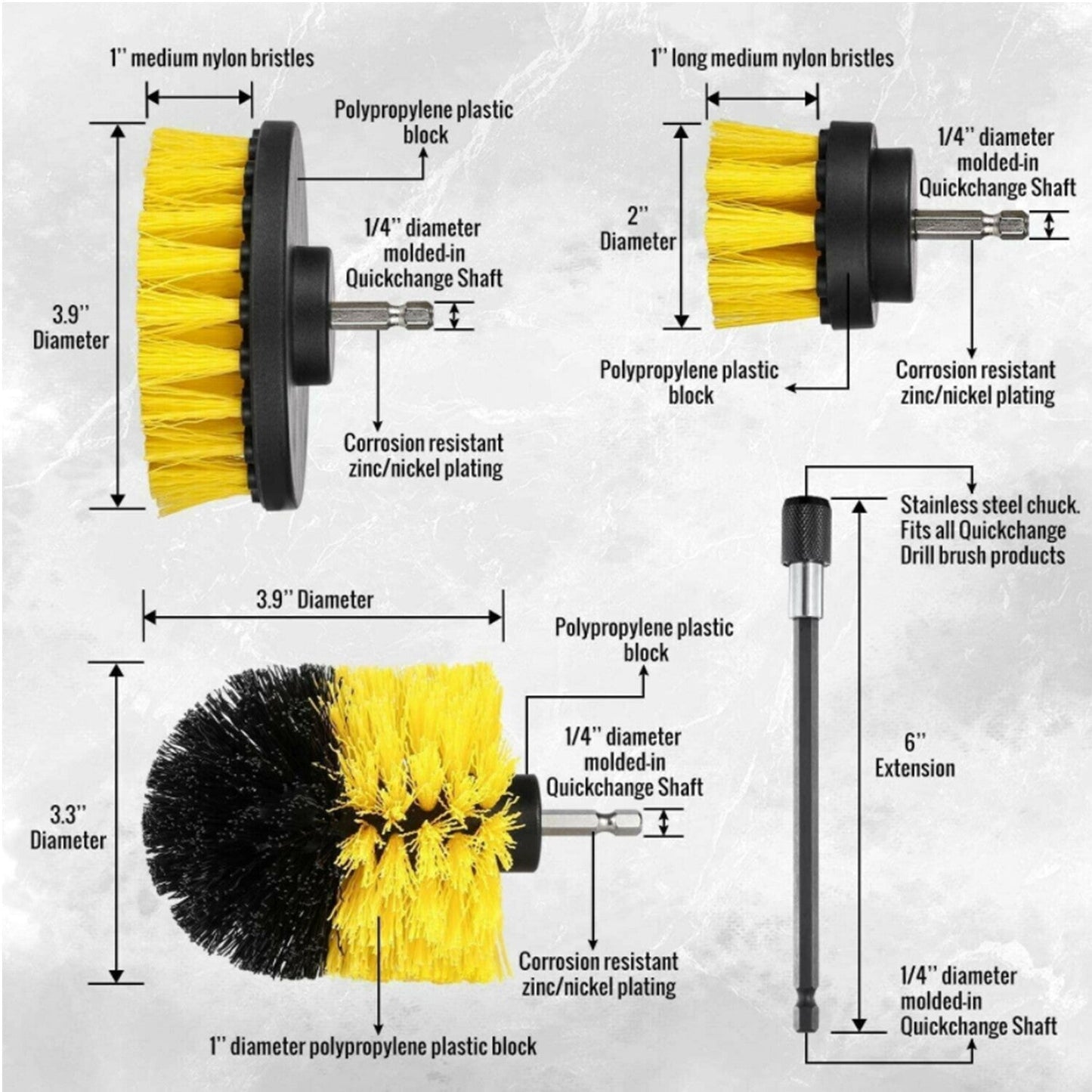 4x Car Detailing For Drill Brush Wheel Tire Rim Scrub Brush Wheel Cleaning Brush
