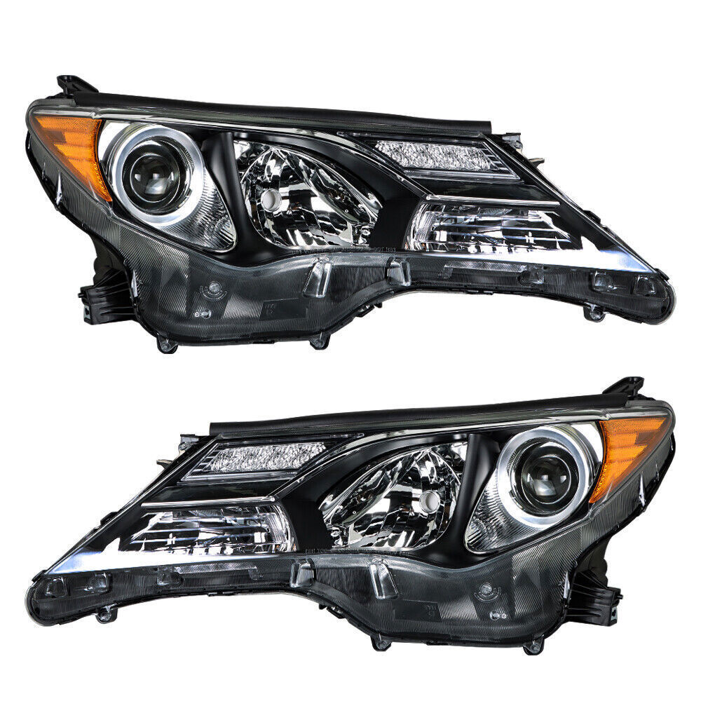 Left+Right Headlights For 2013-2015 Toyota RAV4 Halogen Factory Black
