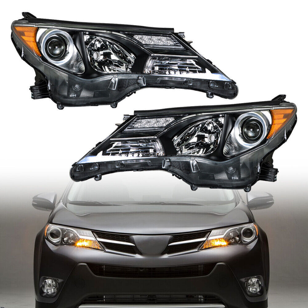 Left+Right Headlights For 2013-2015 Toyota RAV4 Halogen Factory Black