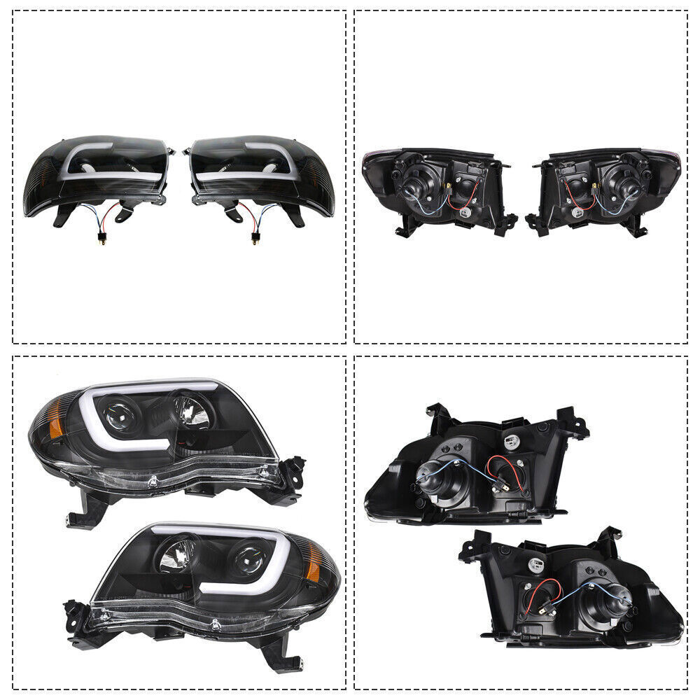 Right+Left Headlights For Toyota Tacoma 2005-2011 LED Projector Black
