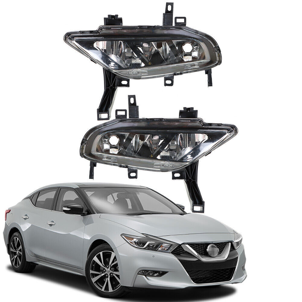Left+Right Fog Lamps Assembly For 2016-2019 Nissan Maxima Black Housing