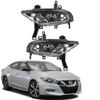 Left+Right Fog Lamps Assembly For 2016-2019 Nissan Maxima Black Housing