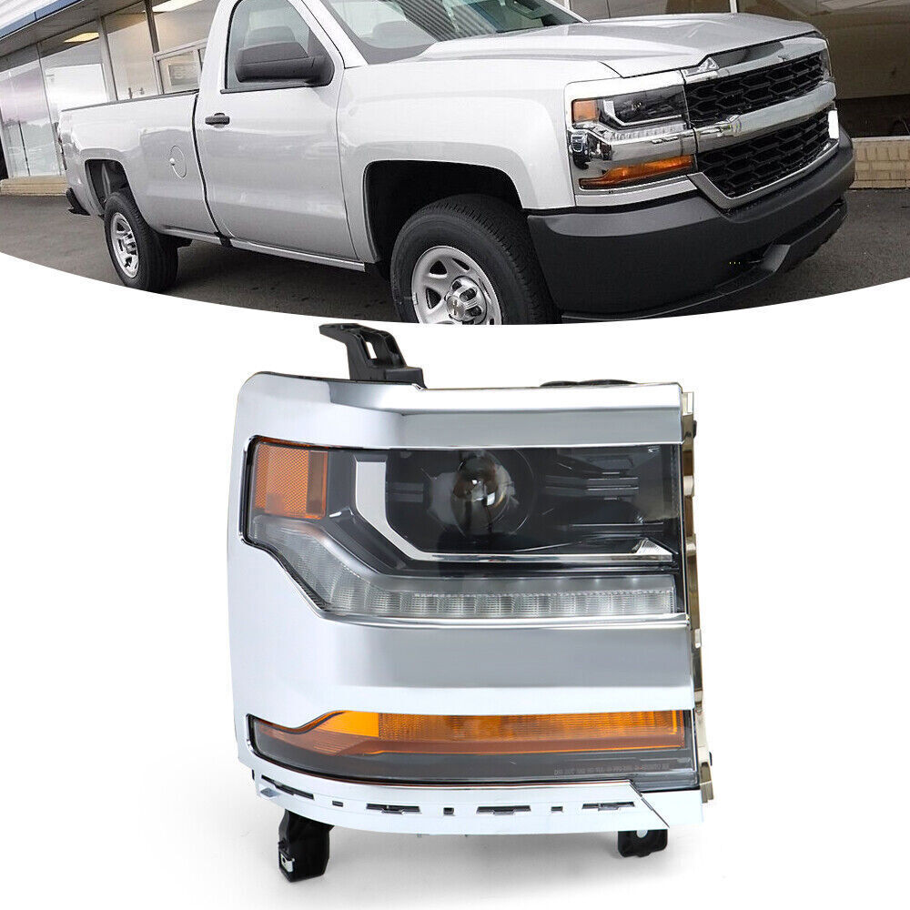 Right Headlight For 2016-2018 Chevy Silverado 1500 Chrome Assembly HID