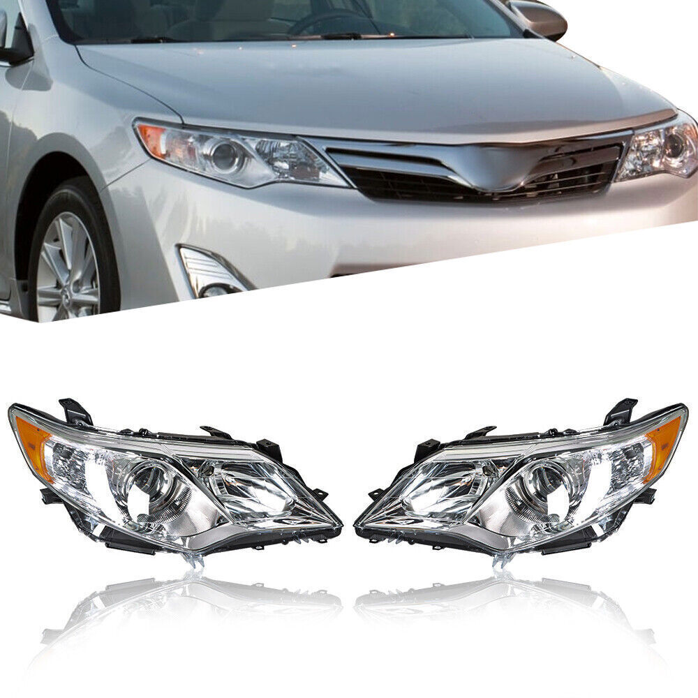 Left+Right Headlights For 2012-2014 Toyota Camry Halogen Projector Lamps