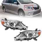 Right+Left Headlights For 2011-2020 Toyota Sienna Halogen Chrome Housing