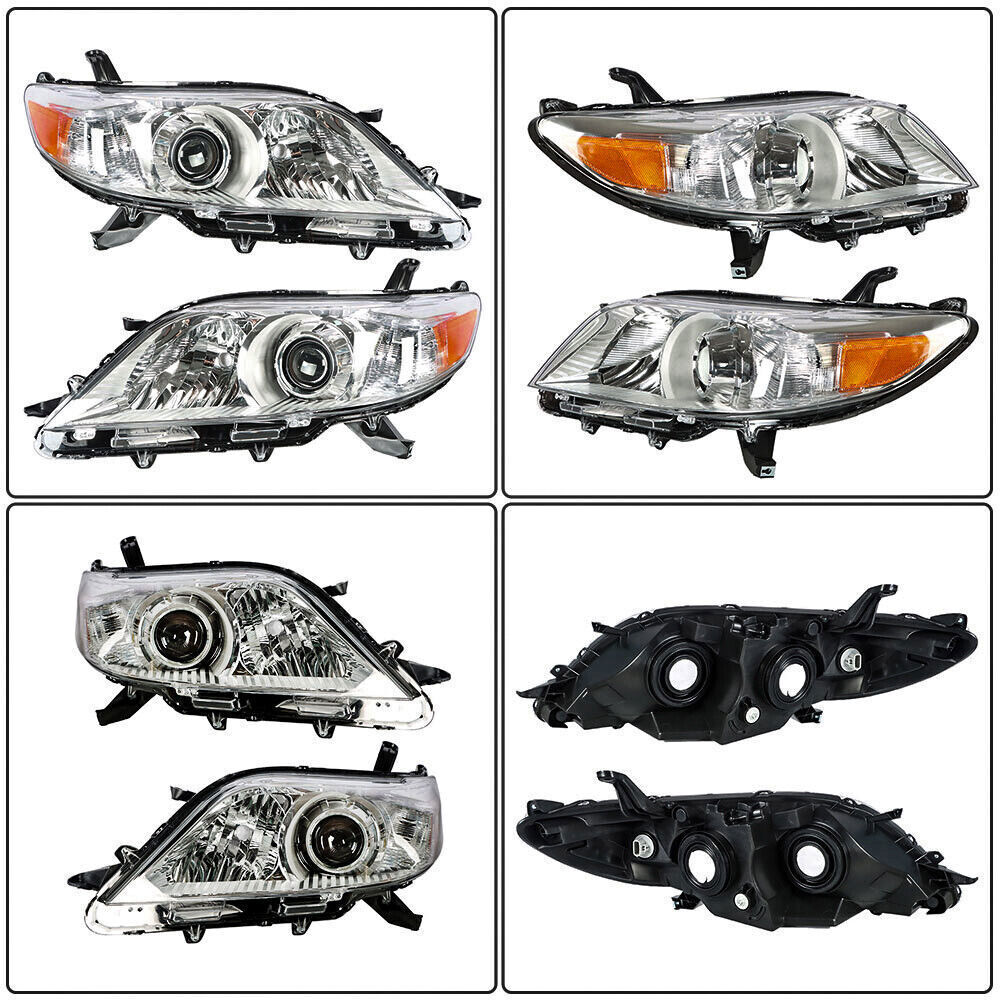 Right+Left Headlights For 2011-2020 Toyota Sienna Halogen Chrome Housing