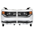 Right+Left Headlights For 2016-18 Silverado 1500 LED Chrome Housing Lens
