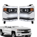 Right+Left Headlights For 2016-18 Silverado 1500 LED Chrome Housing Lens