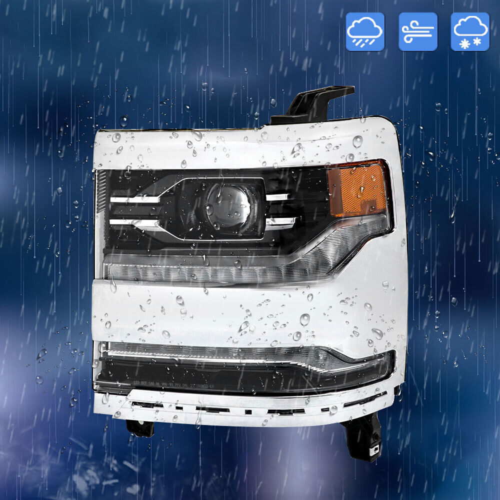 Right+Left Headlights For 2016-18 Silverado 1500 LED Chrome Housing Lens