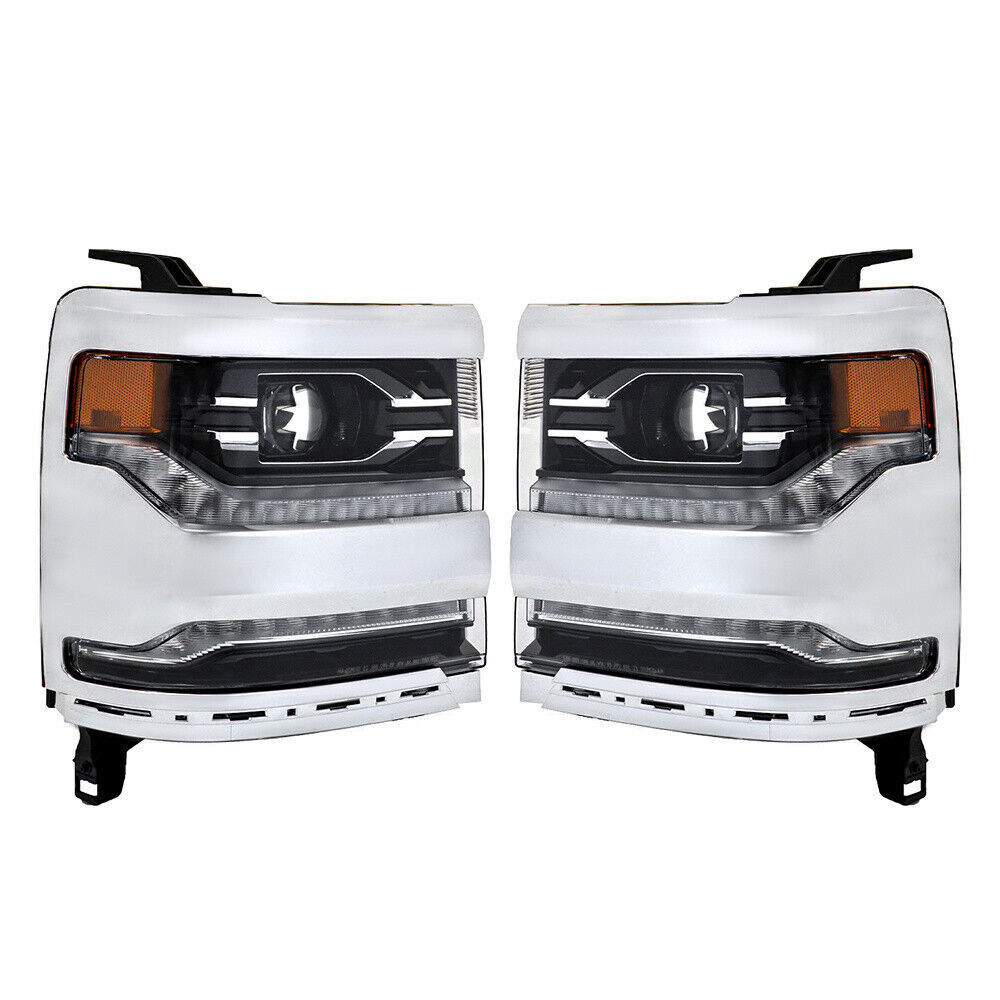 Right+Left Headlights For 2016-18 Silverado 1500 LED Chrome Housing Lens