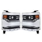 Right+Left Headlights For 2016-18 Silverado 1500 LED Chrome Housing Lens