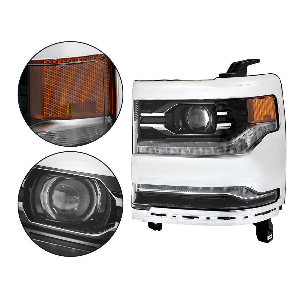 Right+Left Headlights For 2016-18 Silverado 1500 LED Chrome Housing Lens