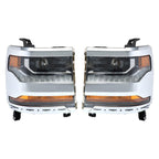 Left+Right Headlights For 2016-18 Chevy Silverado 1500 HID w/ DRL Chrome