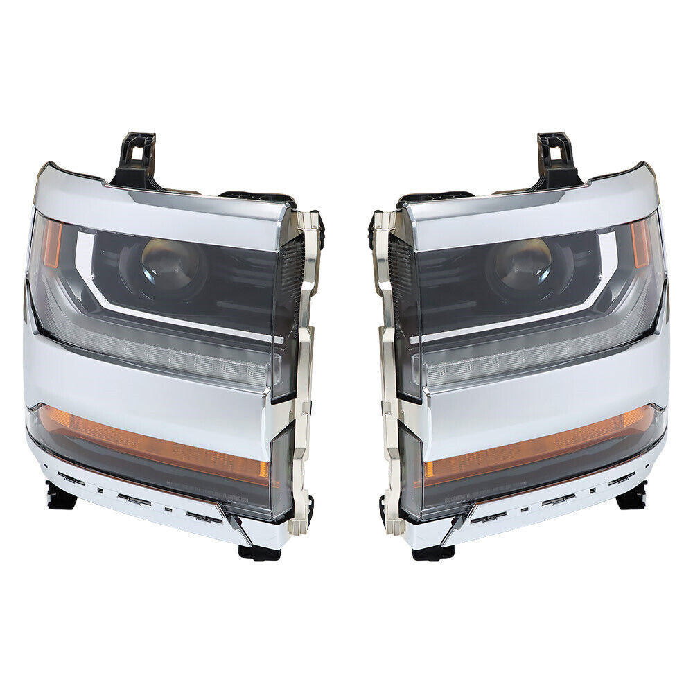 Left+Right Headlights For 2016-18 Chevy Silverado 1500 HID w/ DRL Chrome
