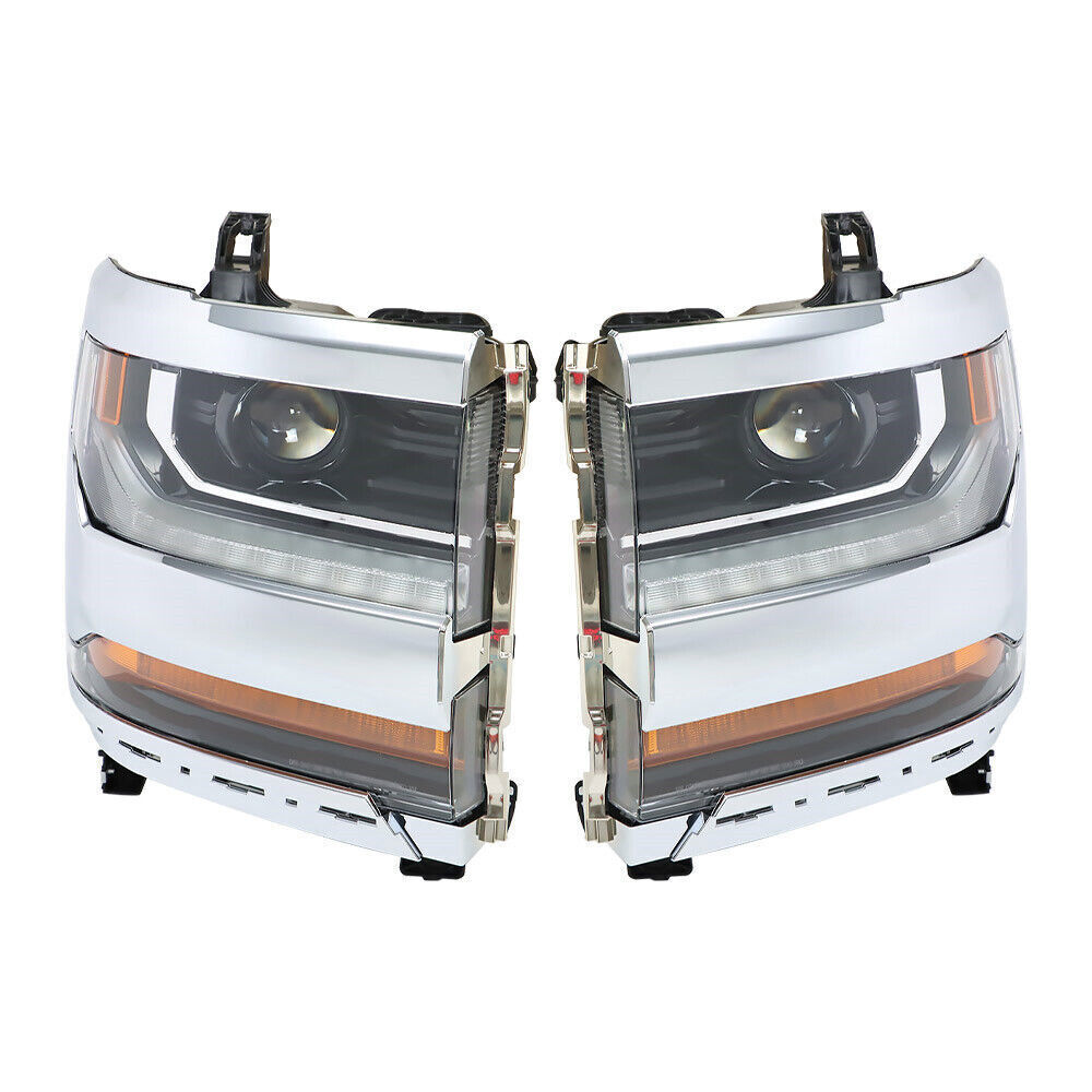 Left+Right Headlights For 2016-18 Chevy Silverado 1500 HID w/ DRL Chrome