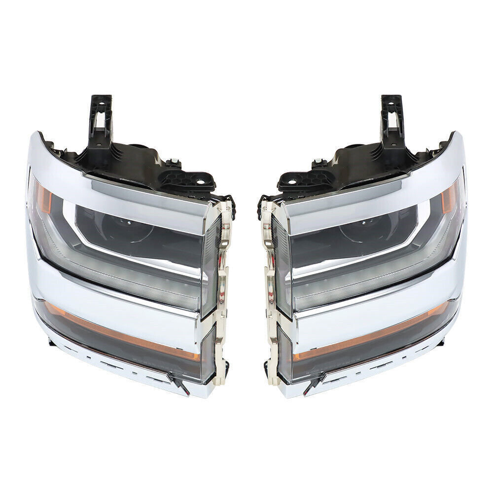 Left+Right Headlights For 2016-18 Chevy Silverado 1500 HID w/ DRL Chrome