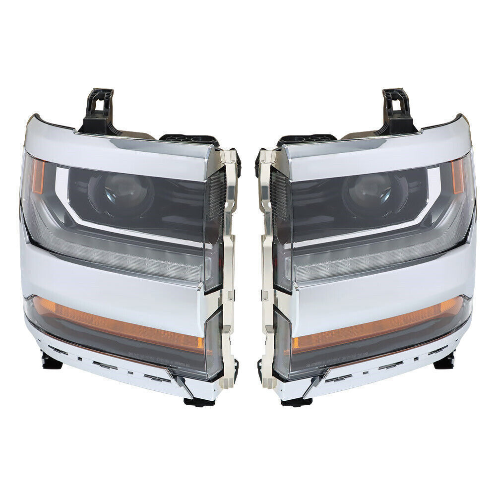 Left+Right Headlights For 2016-18 Chevy Silverado 1500 HID w/ DRL Chrome