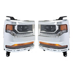 Left+Right Headlights For 2016-18 Chevy Silverado 1500 HID w/ DRL Chrome