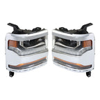 Left+Right Headlights For 2016-18 Chevy Silverado 1500 HID w/ DRL Chrome