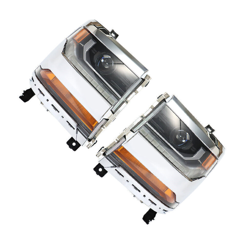 Left+Right Headlights For 2016-18 Chevy Silverado 1500 HID w/ DRL Chrome