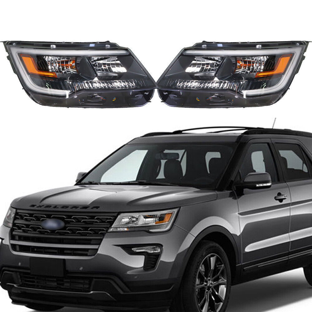RH&LH Headlight Halogen W/LED DRL For 2016-18 Ford Explorer Sport Black