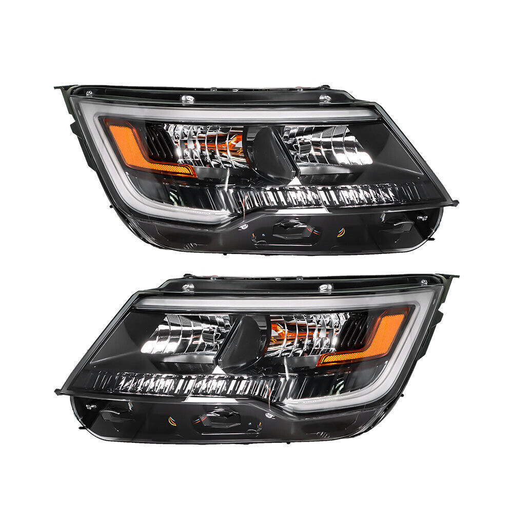 RH&LH Headlight Halogen W/LED DRL For 2016-18 Ford Explorer Sport Black