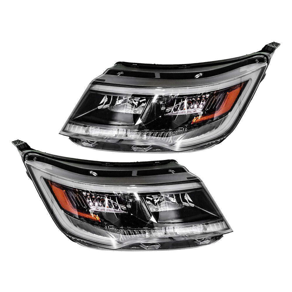 RH&LH Headlight Halogen W/LED DRL For 2016-18 Ford Explorer Sport Black