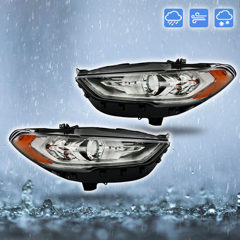 Right+Left Headlights For 2017-2019 Ford Fusion Halogen+LED DRL Headlamp