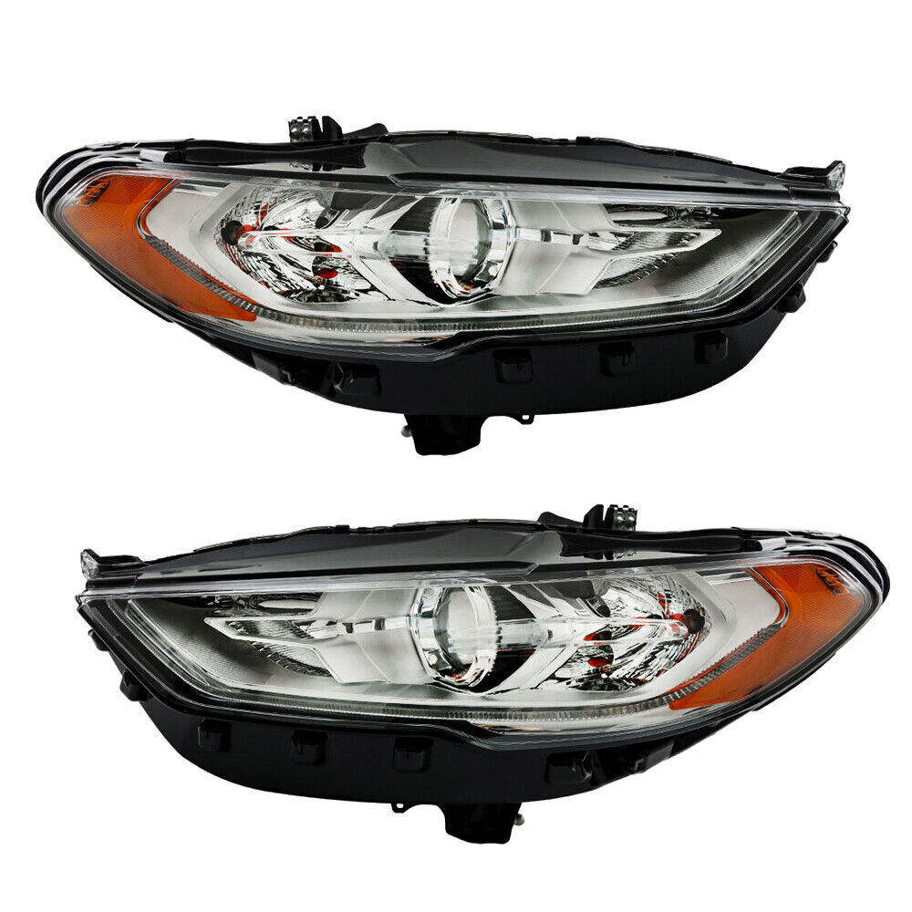 Right+Left Headlights For 2017-2019 Ford Fusion Halogen+LED DRL Headlamp