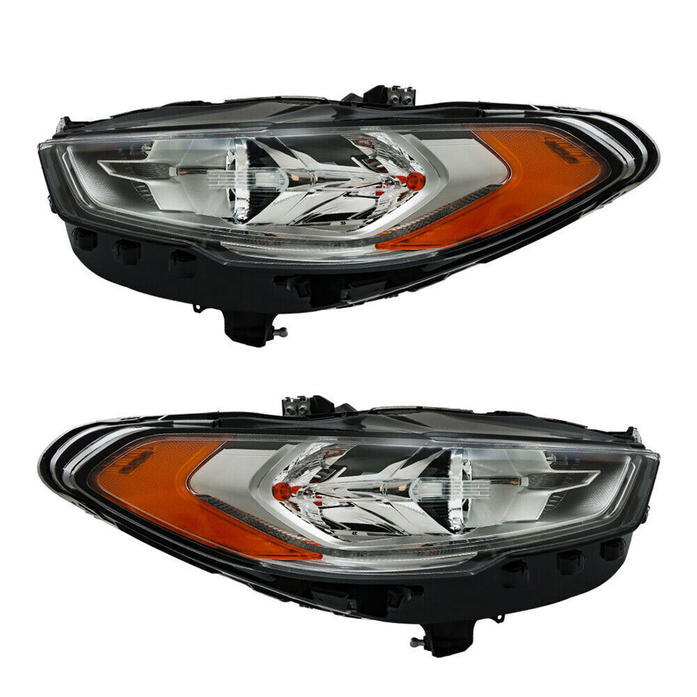 Right+Left Headlights For 2017-2019 Ford Fusion Halogen+LED DRL Headlamp