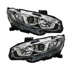 Pair Halogen W/LED DRL Headlight For 2016-2020 Honda Civic Electroplated