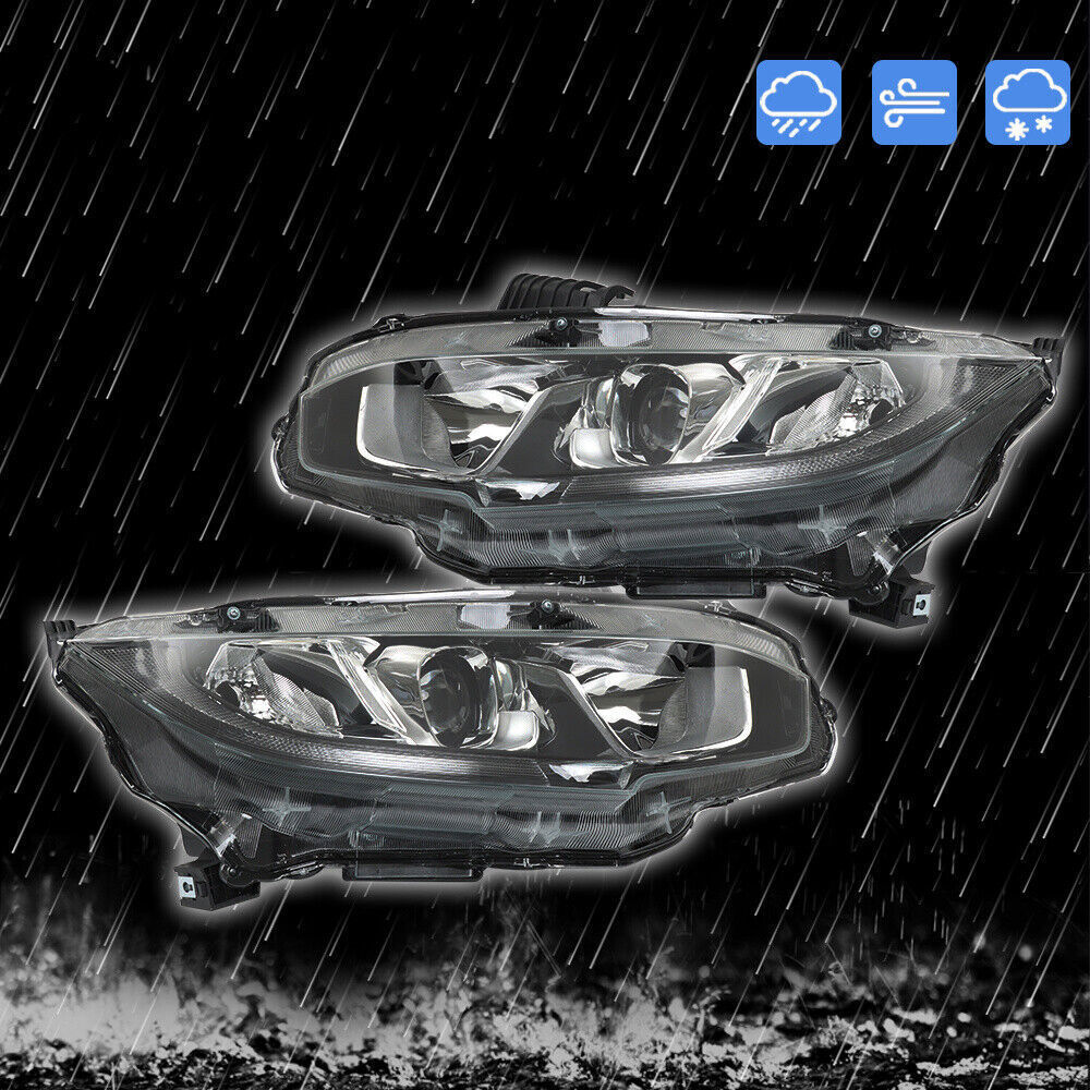 Pair Halogen W/LED DRL Headlight For 2016-2020 Honda Civic Electroplated