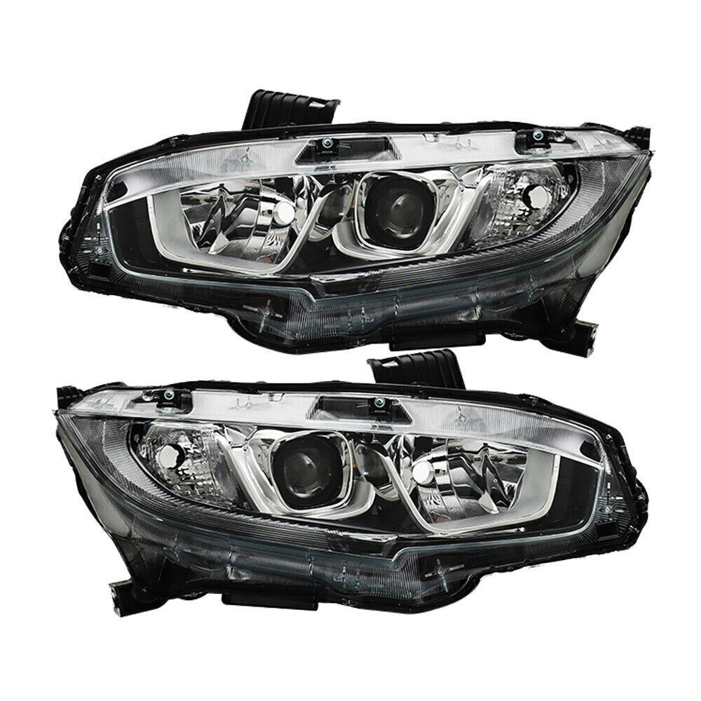Pair Halogen W/LED DRL Headlight For 2016-2020 Honda Civic Electroplated